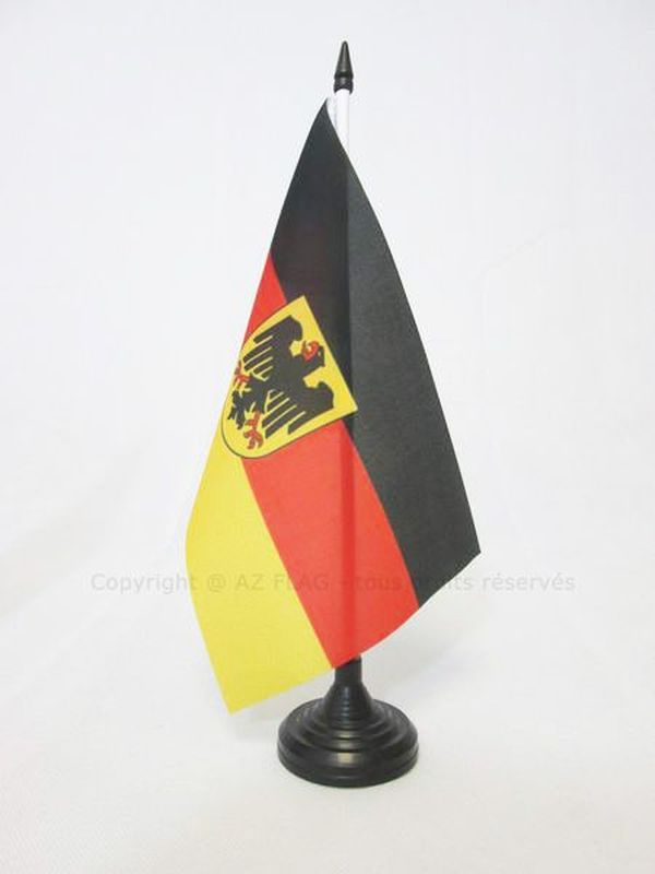 BANDIERA DA TAVOLO GERMANIA CON AQUILA 21x14cm - PICCOLA BANDIERINA TEDESCA CON - Foto 1 di 2