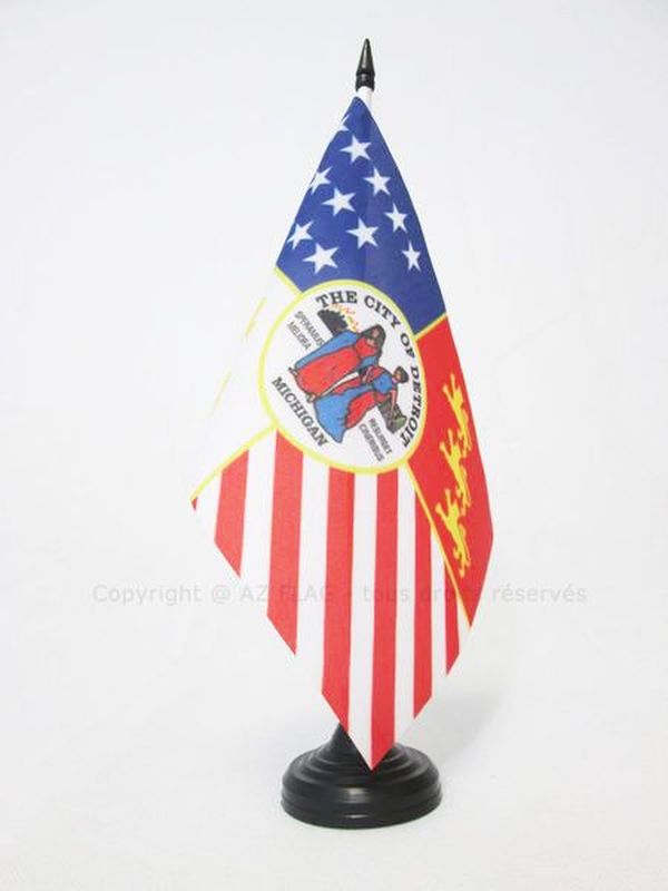 BANDIERA DA TAVOLO DETROIT 21x14cm - PICCOLA BANDIERINA CITTÀ DI DETROIT IN MICH