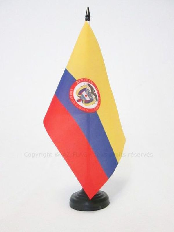 BANDERA de MESA de COLOMBIA CON ARMAS 21x14cm BANDERINA de