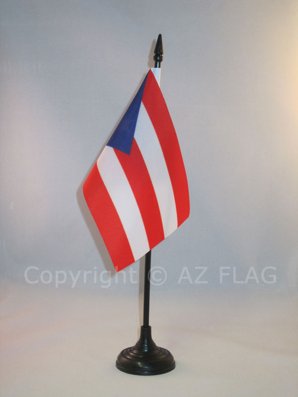PUERTO RICO TABLE FLAG 4'' x 6'' - PUERTO RICAN DESK FLAG 15 x 10 cm - Black pla - Picture 1 of 2