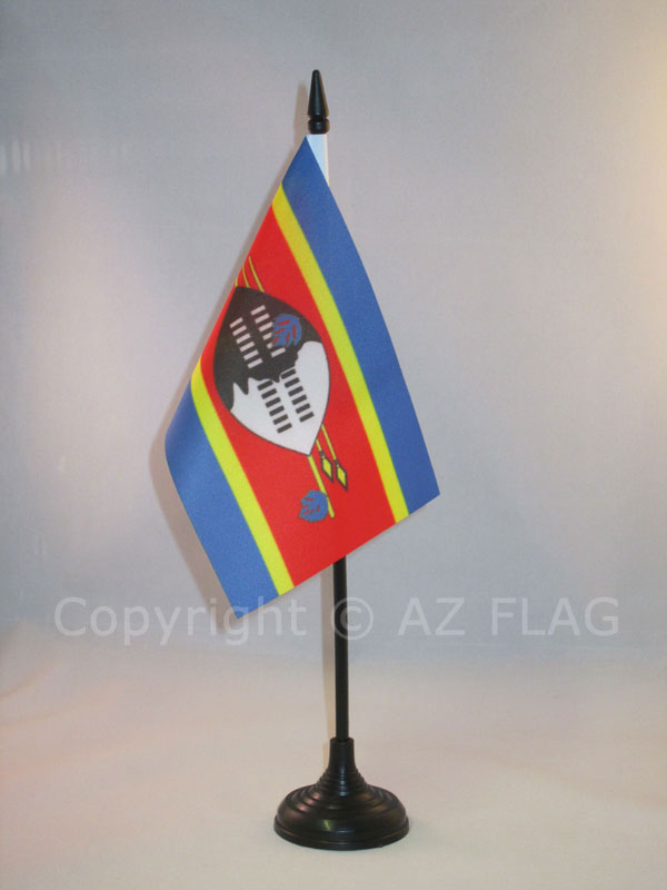 AZ FLAG Tischflagge Swasiland 15x10cm - Goldene Spitze Mit Schwarzem Mast